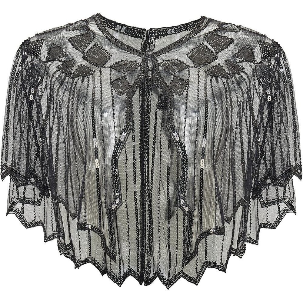 🆕 Women Black Sequin Beaded Evening Cape Stylish Design Prom Party Shawl Wraps